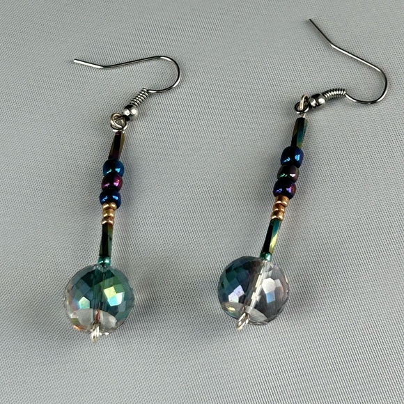 Jewelry - Iridescent Beaded Drop Earrings Handmade